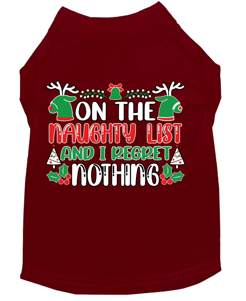 I Regret Nothing Screen Print Dog Shirt Maroon Size LG